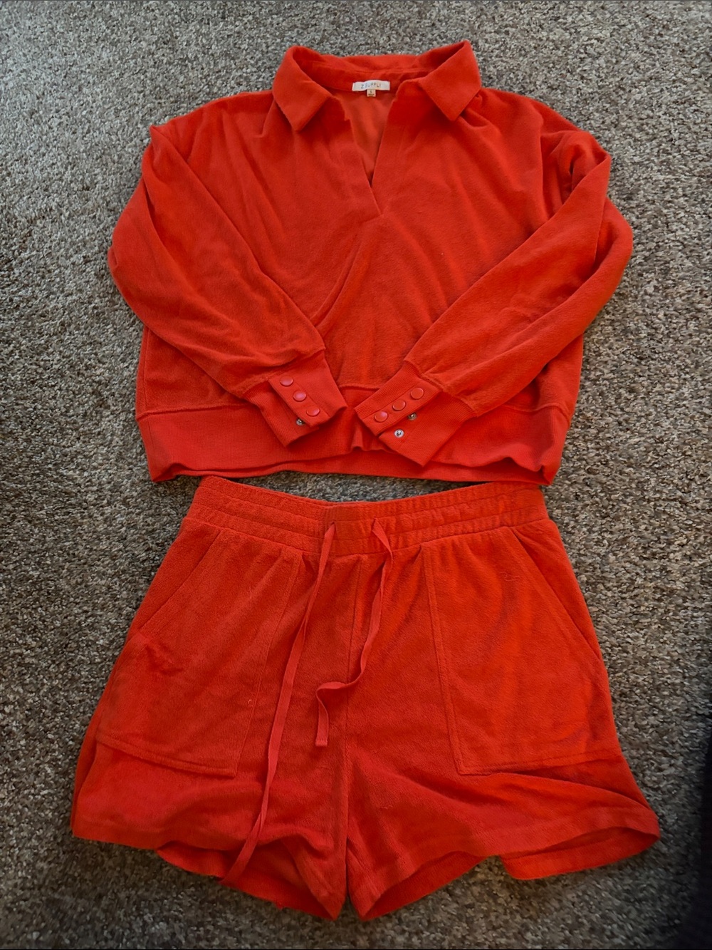 Z Supply Orange Terry Shorts & Collared Pullover Set. Shorts M, Sweatshirt S